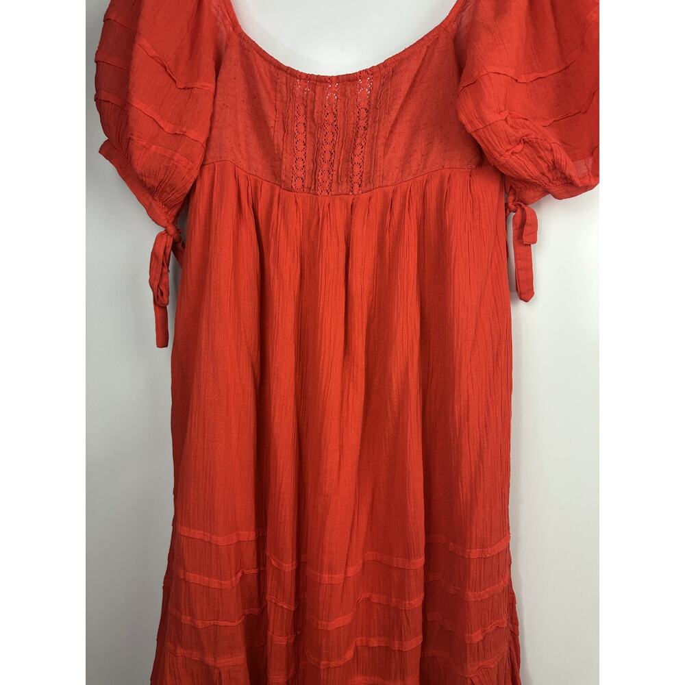 Free People Let's Be Friends Midi Dress Rome Red Boho Western Peasant Beach M - Picture 5 of 16